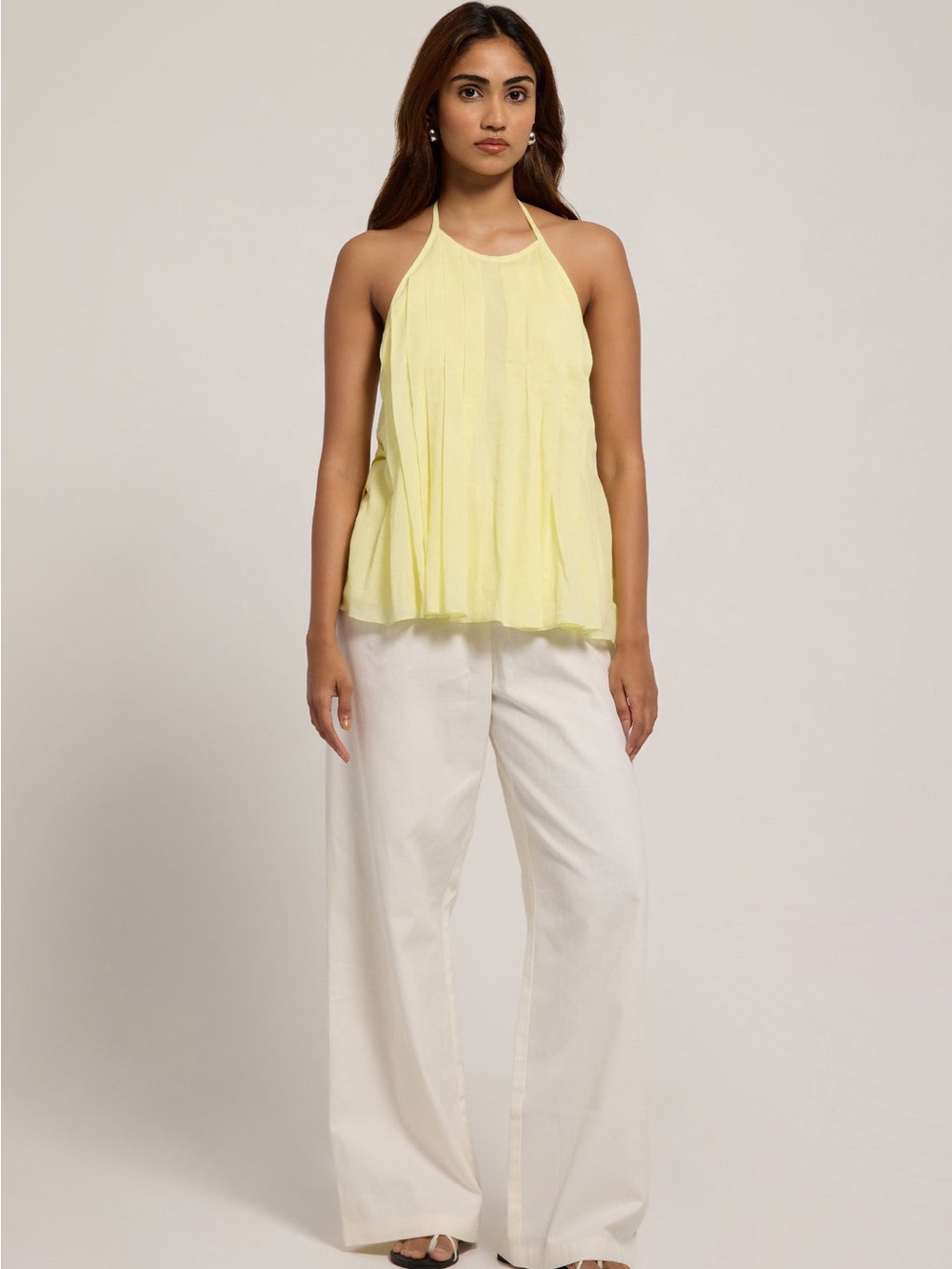 Yellow Halter Pleated Camisole Top